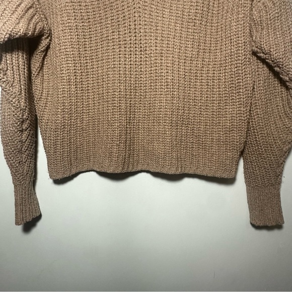 Madewell Chunky V-Neck Sweater Cropped Wool Silk Blend Pleated Sleeves Size XS - Picture 3 of 6